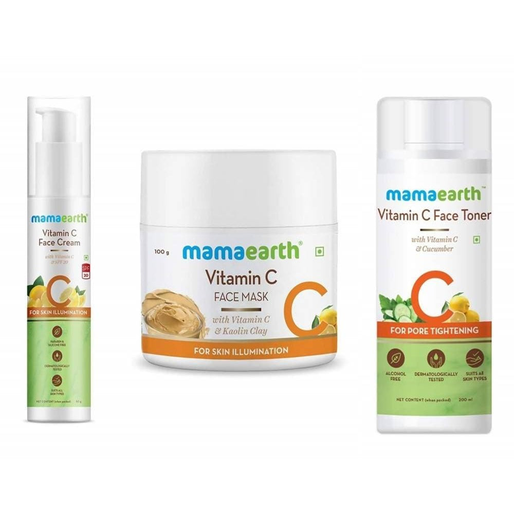 Mamaearth Vitamin C Face Cream + Face Mask + Face Toner Combo | Grocsy