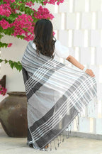 Beatitude Black Cotton Tanchori Handloom Saree | Grocsy