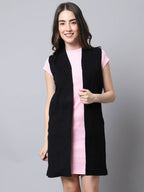 Even Apparels Black Polywool Open Front Corduroy Women's Long Coat | Grocsy