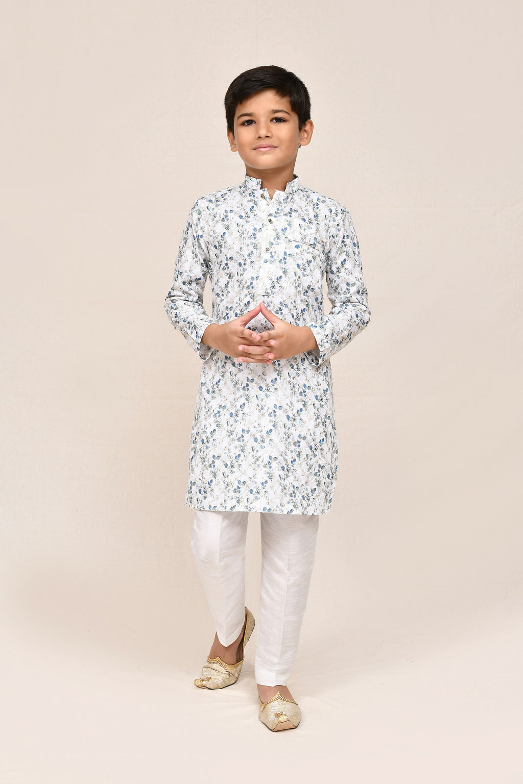 Joban Fashion Printed Cotton White Kurta With Straight Fit Pant | Grocsy