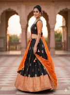 Teeya Creation Elegant Black Border Work Festive Chaniya Choli Set for Women | Grocsy