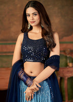 Wedding Designer Sky With Blue Nylon Georgette Readymade Lehenga Choli - Anbazaar | Grocsy