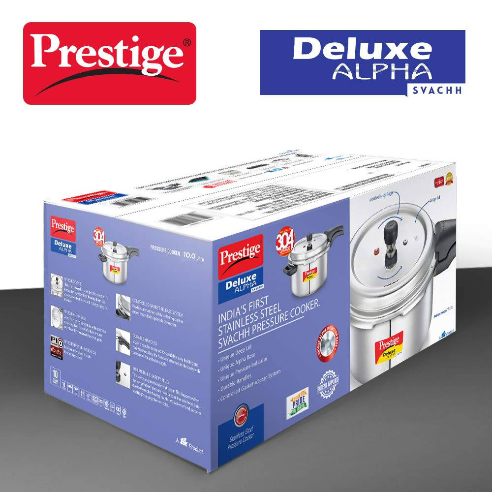 Prestige SS Deluxe Alpha Svachh Stainless steel Pressure Cooker | Grocsy