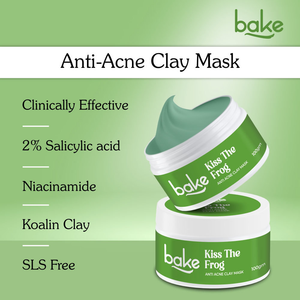 Bake Kiss The Frog Anti Acne Clay Mask With 2% Salicylic Acid & Niacinamide | Grocsy