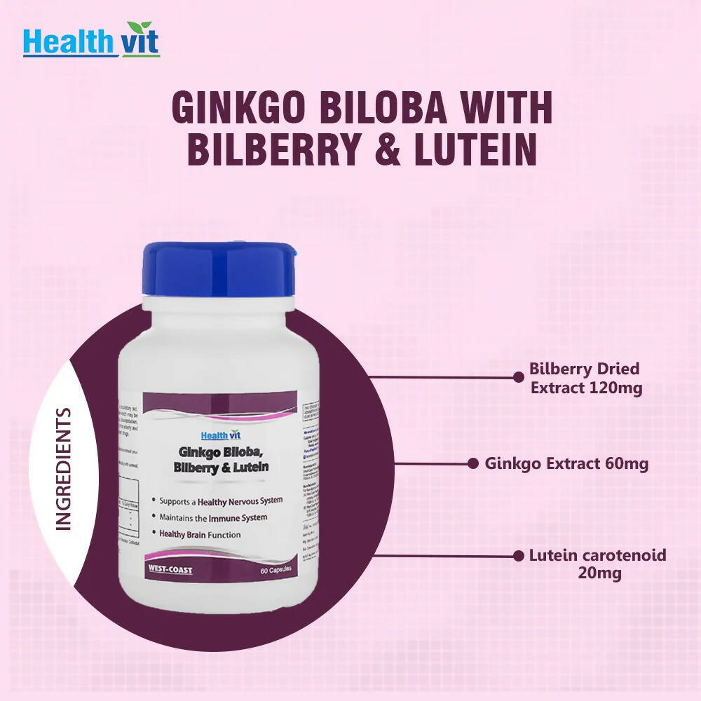 Healthvit Ginkgo Biloba Billberry And Lutein Capsules | Grocsy