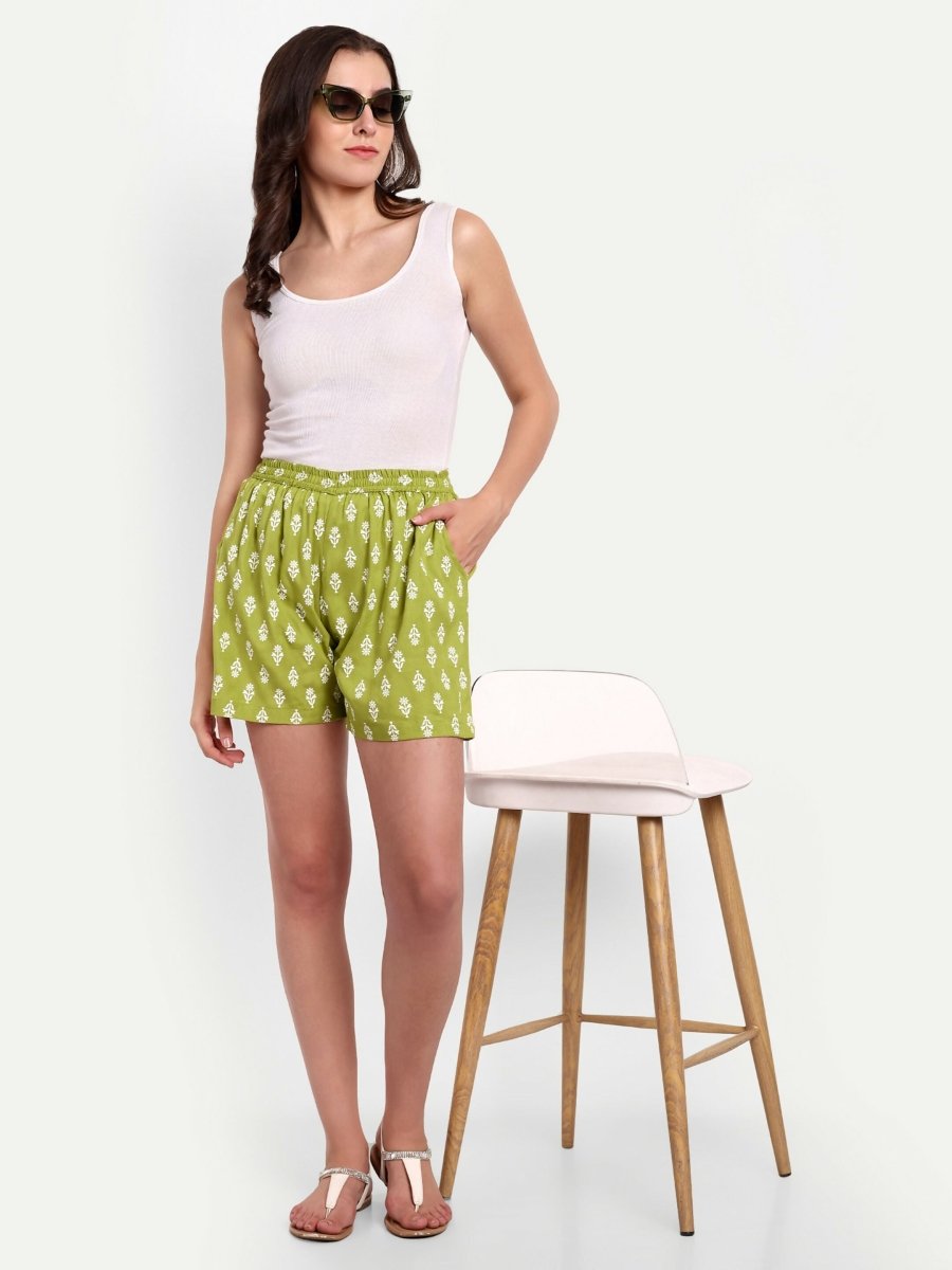 Alvano Beautiful Printed Green Boxer Shorts Night Shorts, Night Shorts, Bermuda Shorts | Grocsy
