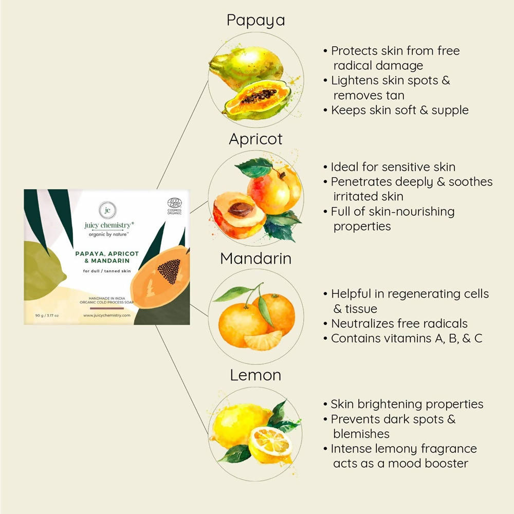 Juicy Chemistry Papaya, Apricot & Mandarin Soap For Dull & Tanned Skin | Grocsy