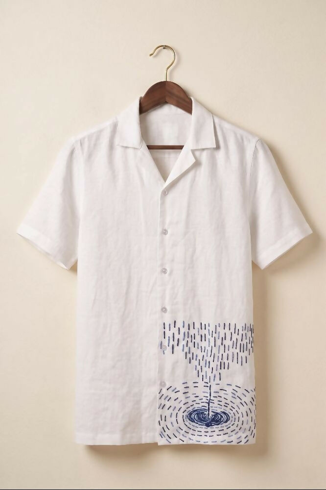 Nivra — White Embroidered Linen Shirt by Hilo Design | Grocsy