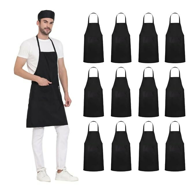 Uniformer Kitchen Apron For Men & Women-Black (Pack of 12) | Grocsy