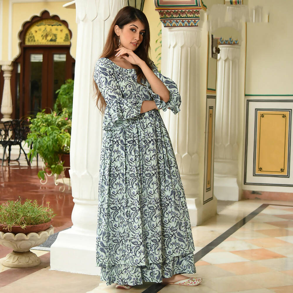 PartyWear Designer Mint Cream Pure Maslin Palazzo Suit - Anbazaar | Grocsy