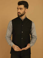 Even Apparels Nehru Jacket With Welt Pockets - Black | Grocsy