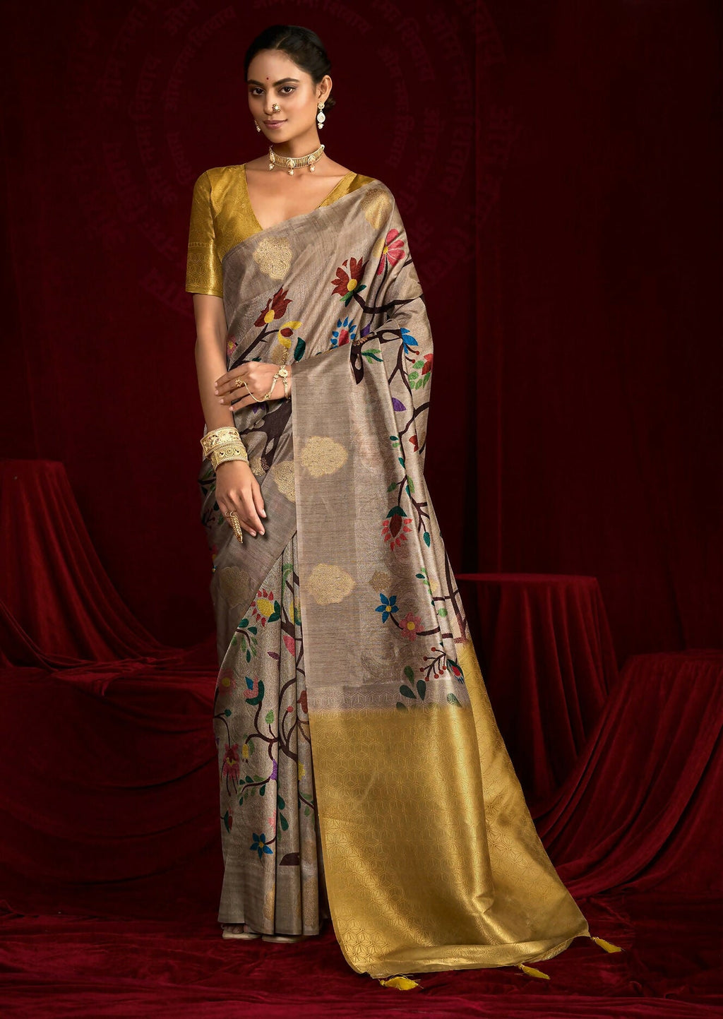 Joban Fashion Multi Color Soft Silk Weaving Fabric With Digital Jamdani Print With Jacquard Rich Pallu & Blouse With Spring Tassels | Grocsy