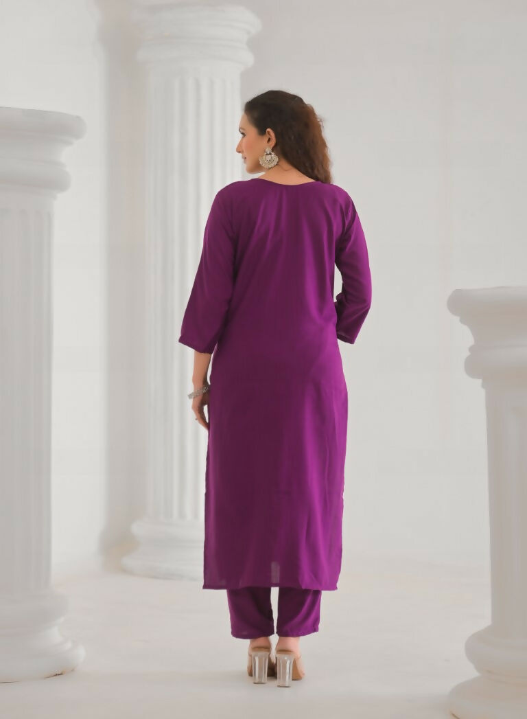 Festive Ethnic Viscose Rayon Purple Stitched Suit With Dupatta - Rashmika | Grocsy