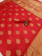 DEIANA'S Beautiful Designer Golden zari Soft Lichi Silk Saree - Red | Grocsy
