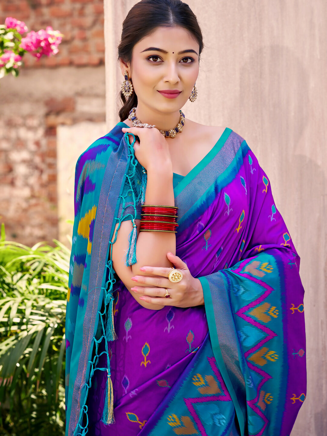 Shree Shyam Fashion Purple Pochampally Silk Saree | Grocsy