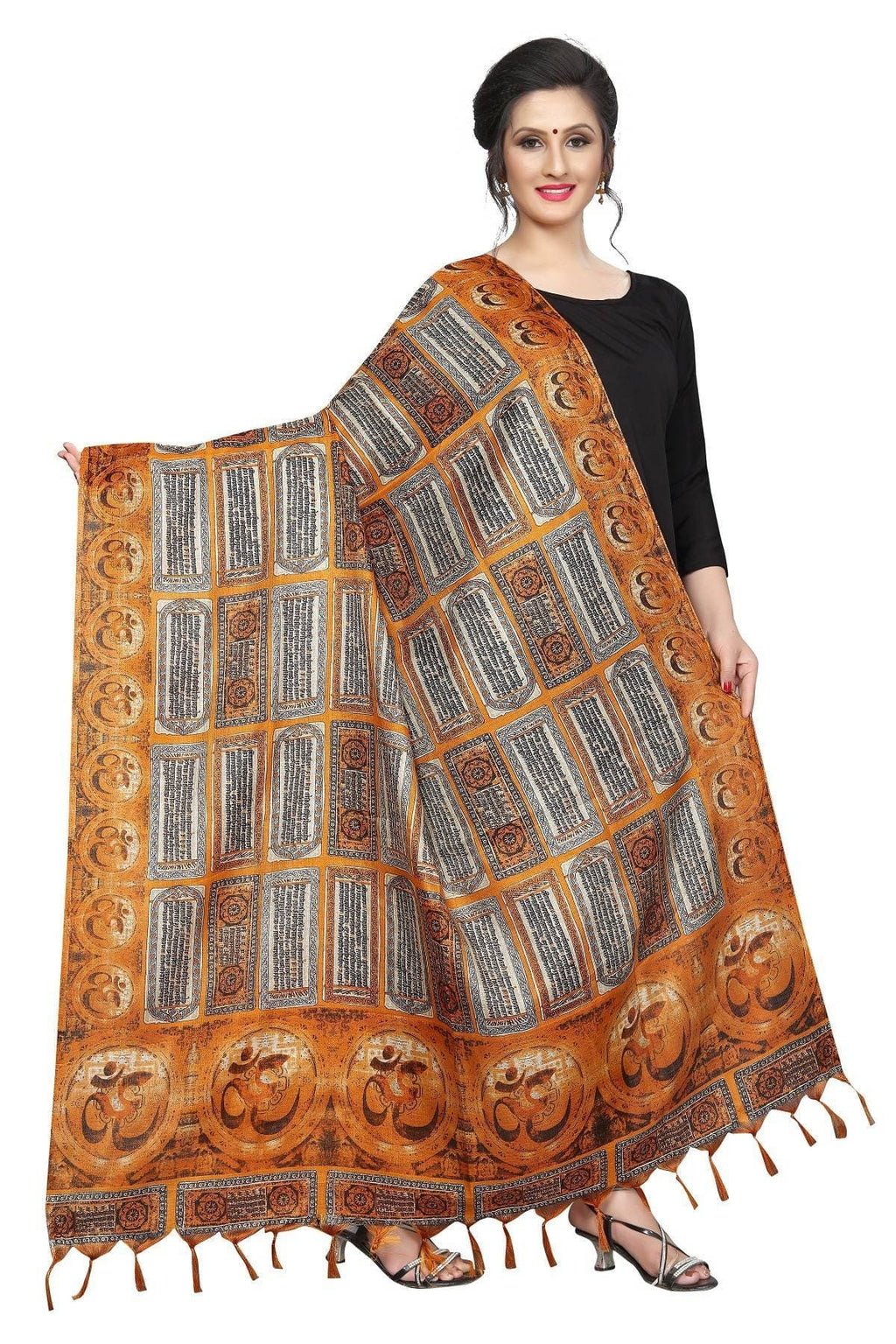 Vamika Mustard Multi Printed Khadi Bhagalpuri Dupatta | Grocsy