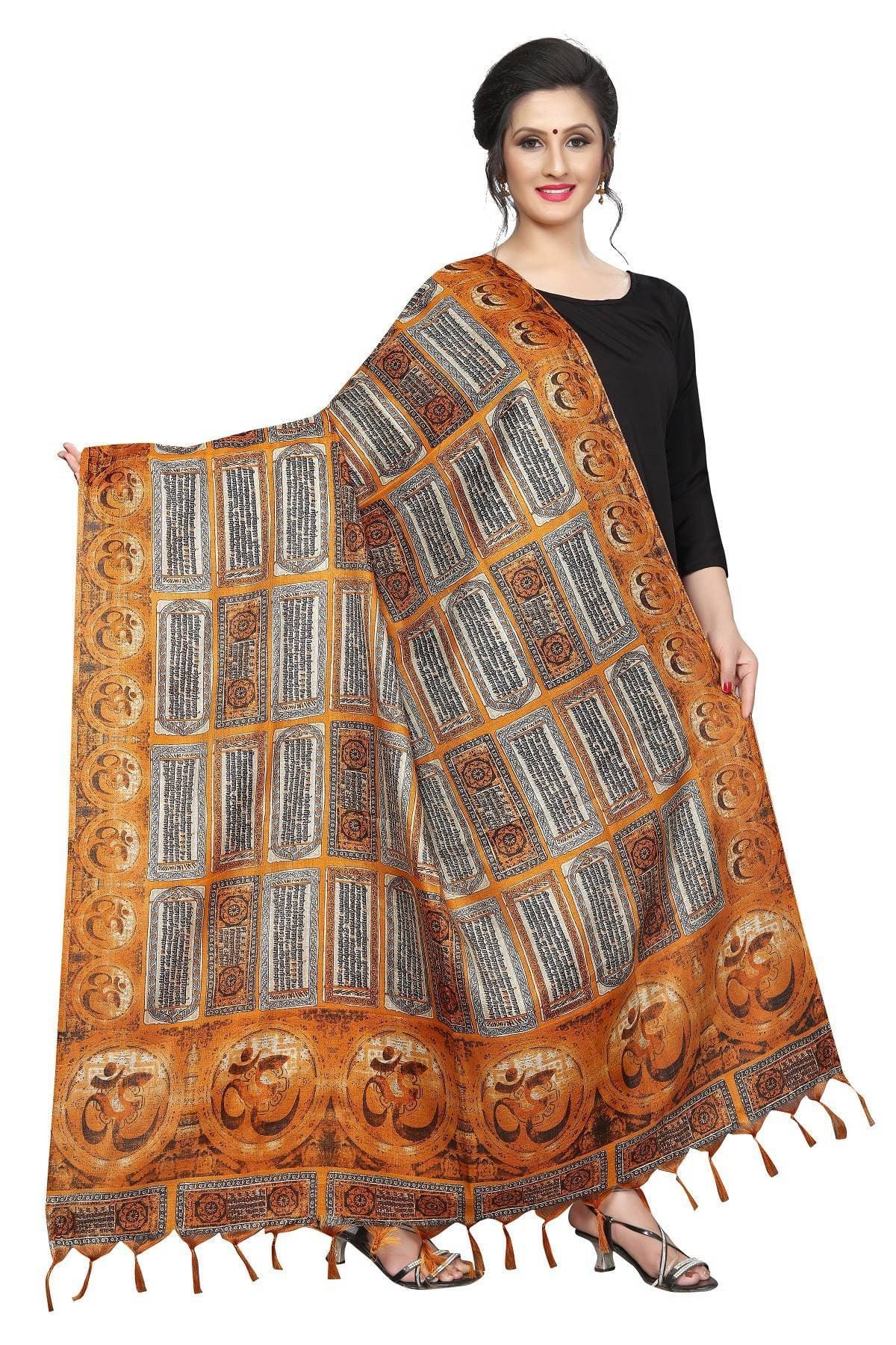 Vamika Mustard Multi Printed Khadi Bhagalpuri Dupatta | Grocsy