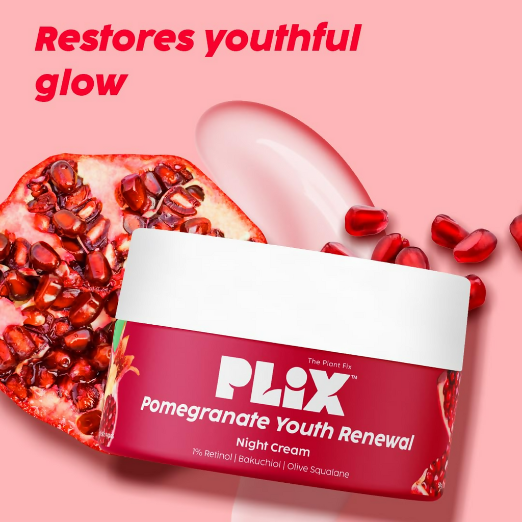 PLIX The Plant Fix Pomegranate 1% Retinol & 1% Bakuchi Oil Anti Ageing Night Cream | Grocsy