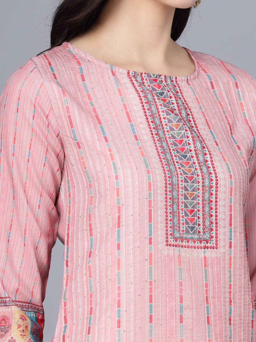 Myshka Women Pink Striped Kurta | Grocsy