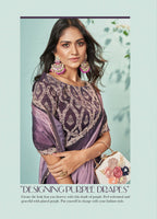 Purple Crepe Silk Solid Saree With Unstitched Blouse Piece - Norita Ikshita | Grocsy