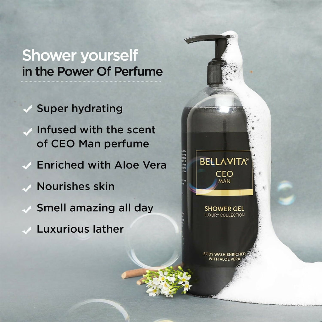 Bella Vita Luxury CEO MAN Shower Gel For Deep Cleansing, Hydrating & Moisturising Skin with Aloe Vera & Charcoal Powder | Grocsy