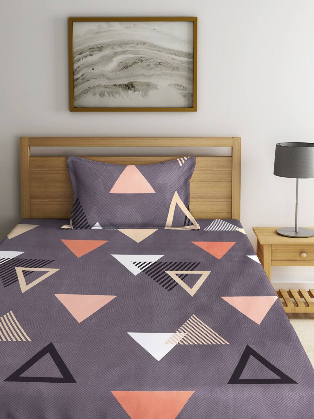 KLOTTHE Purple Geometric 210 TC Cotton Bedsheet with Pillow Covers | Grocsy