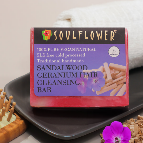 Soulflower Sandalwood Geranium Hair Cleansing Bar | Grocsy
