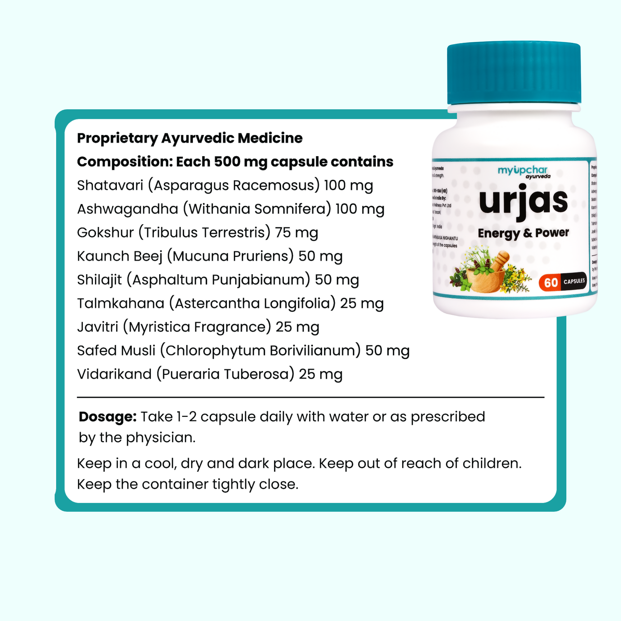 myUpchar Ayurveda Urjas Energy & Power Capsules For Men | Grocsy