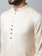 Even Apparels Cream Color Pure Cotton Men's Kurta With Side Placket (SLD1176) | Grocsy