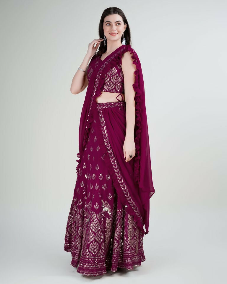 Pink Georgette Sequence Embroidered Lehenga Choli with Dupatta - Tanya | Grocsy