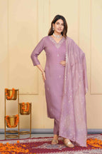 Wine Viscose Chanderi Embroidered Stitched Suit With Dupatta - Tanisha | Grocsy