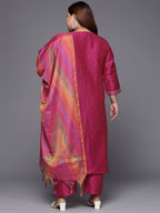 Sztori Plus Size Floral Embroidered Straight Kurta & Trousers With Dupatta | Grocsy