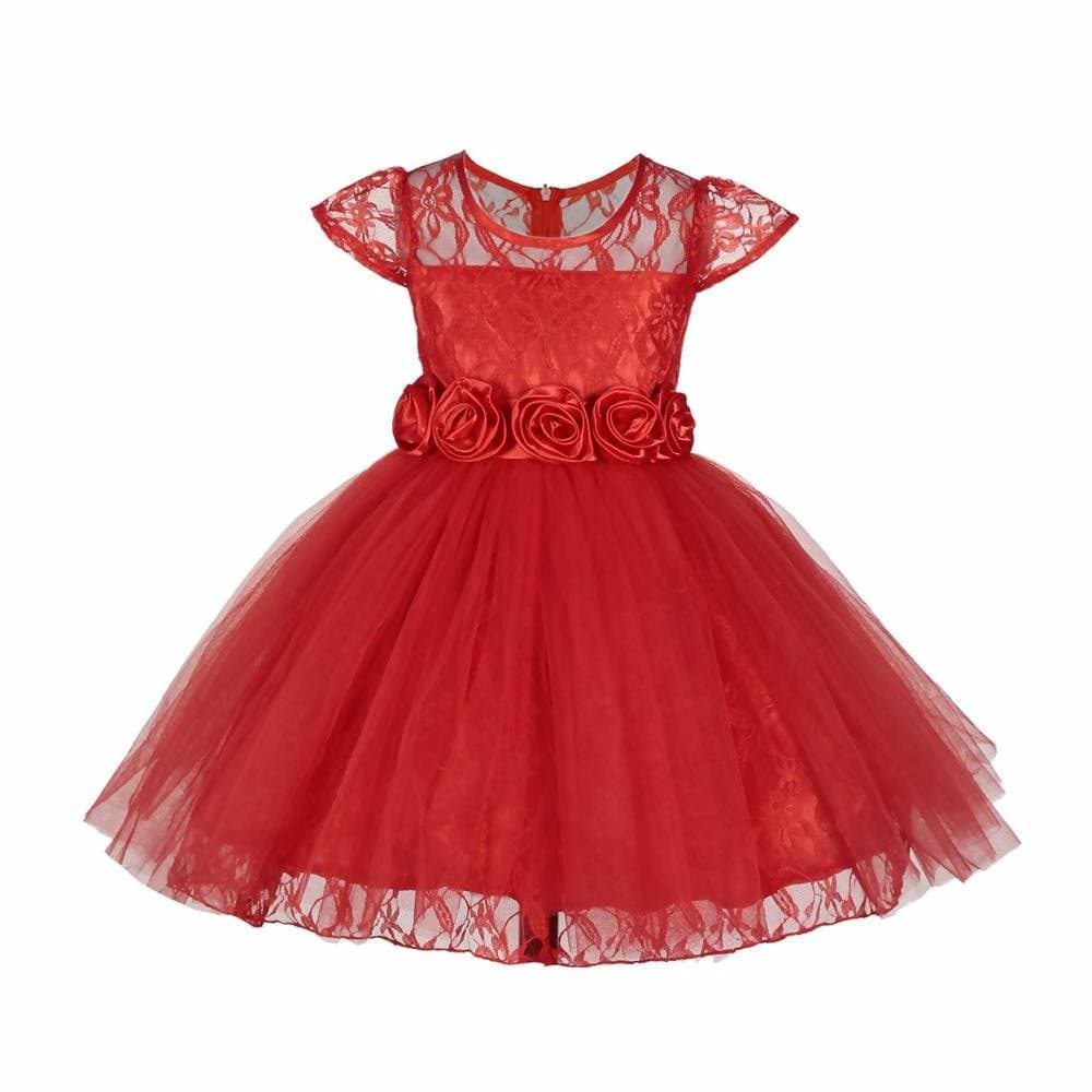Asmaani Baby Girl's Red Color Satin A-Line Frock (As-Dress-22131) | Grocsy