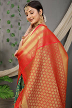 Jyoti Fashion Women's Green Kanjivaram Silk Zari Woven Saree with Blouse | Grocsy