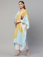 Ahalyaa Women Yellow Crepe Digital Printed Kaftan Kurta with Palazzos | Grocsy