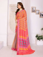 PR Fashion Orange Handloom Linen Cotton Zari Saree | Grocsy