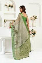 Joban Fashion Green Floral & Ethnic Motifs Linen Ready To Wear Saree With Unstitched Blouse | Grocsy