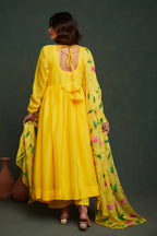 Aayaa Viscose Organza Dyeable Hand Painted Suit - Lemon Yellow | Grocsy