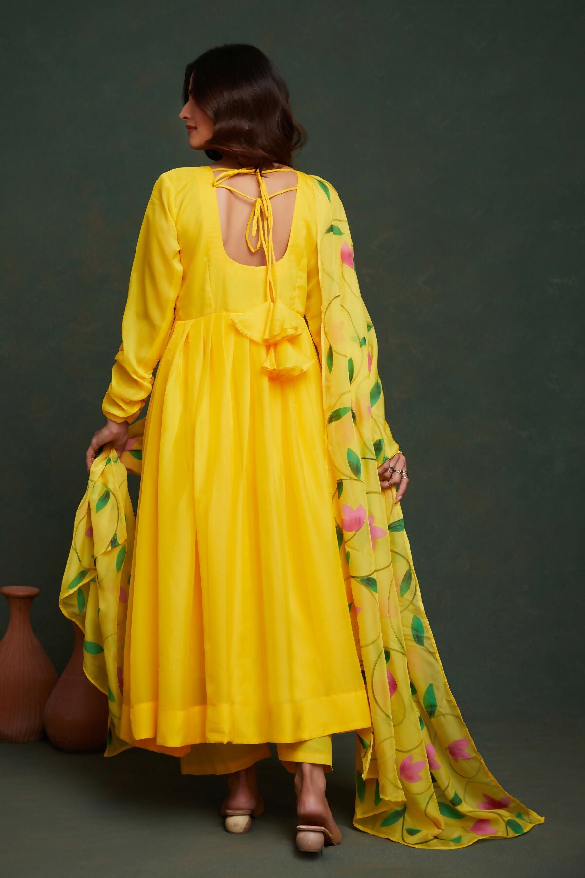 Aayaa Viscose Organza Dyeable Hand Painted Suit - Lemon Yellow | Grocsy