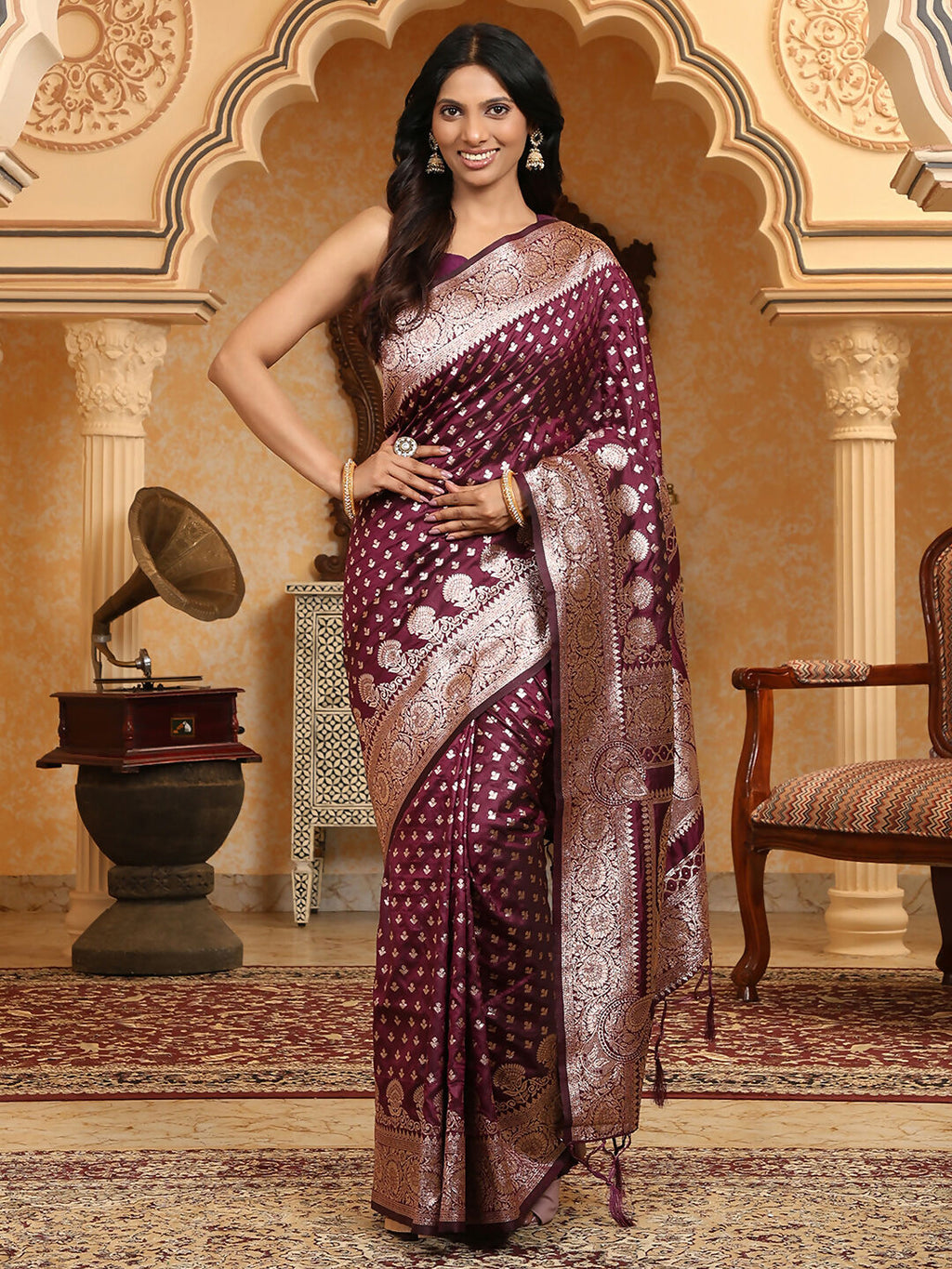 Shree Shyam Fashion Banarasi Silk Purple Saree | Grocsy