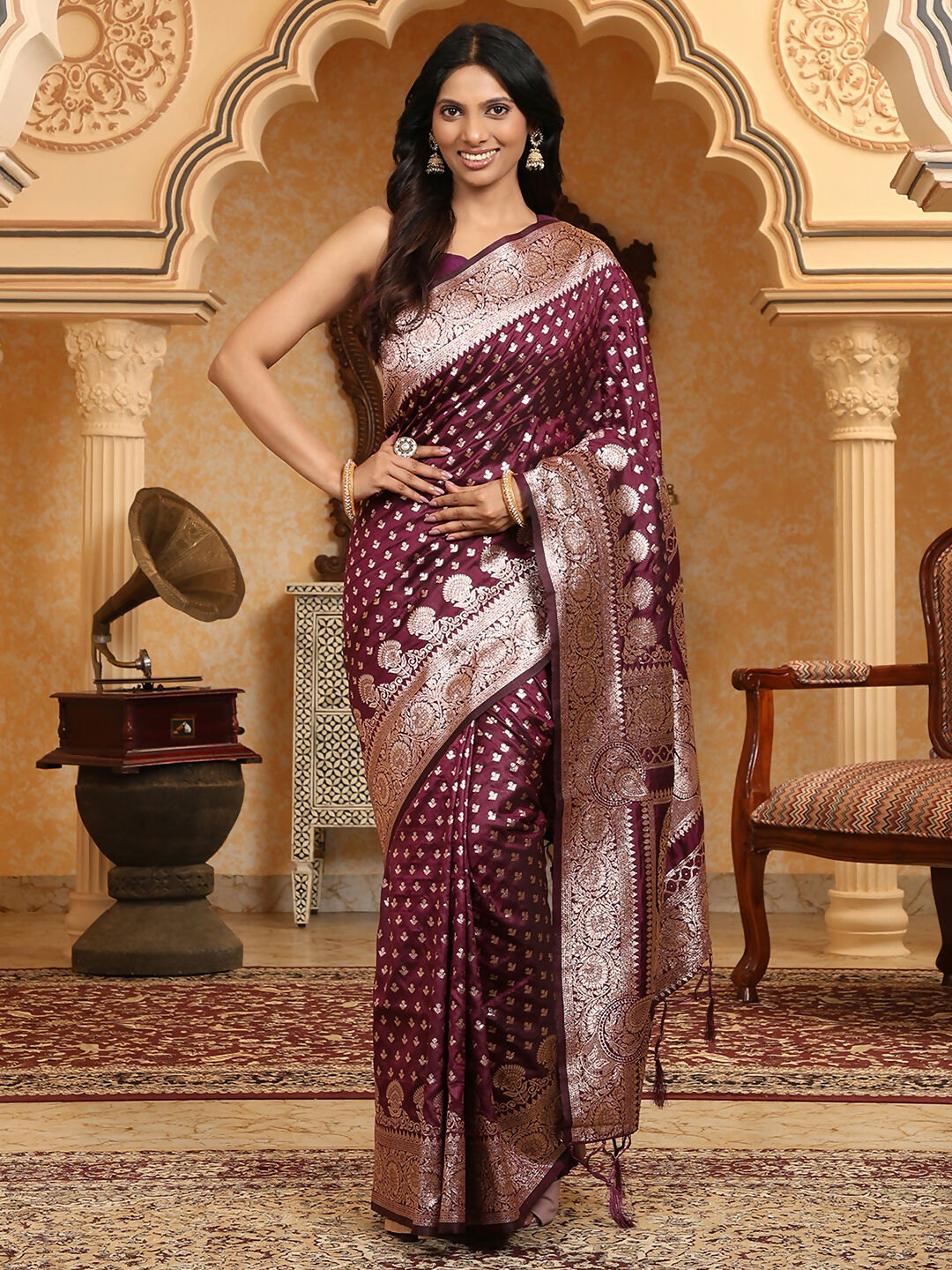 Shree Shyam Fashion Banarasi Silk Purple Saree | Grocsy