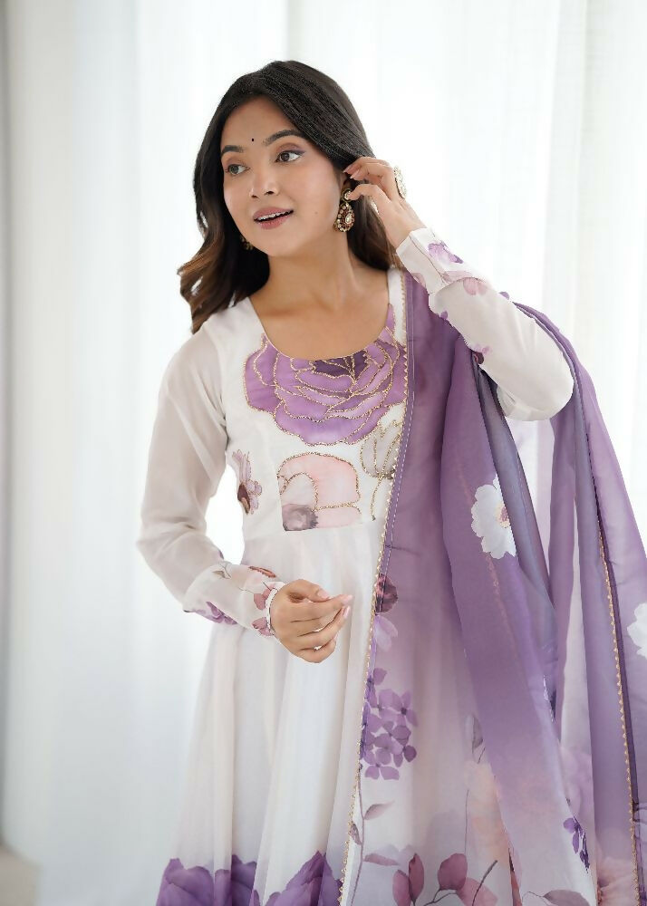 Joban Fashion Onion Pink Kurta Set Organza Sequin Embroidery Work | Grocsy