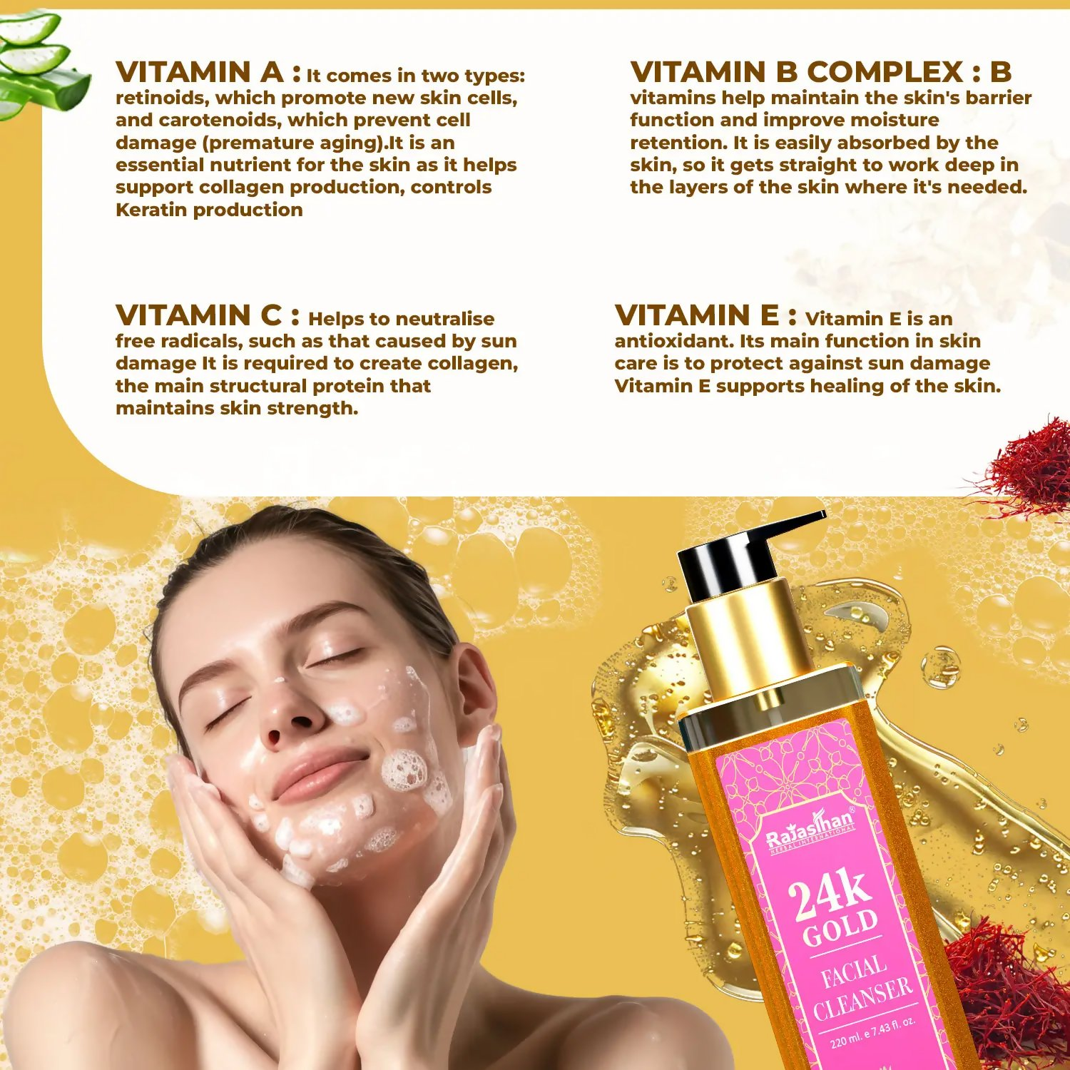 Rajasthan Herbals 24K Gold Facial Cleanser for Youthful Skin | Grocsy