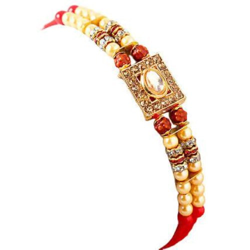 Special Kundan Rakhi and Kaju Rolls Box Combo | Grocsy