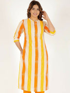 Aramya Yellow Soft Cotton Checkered Straight Kurta for Women | Grocsy