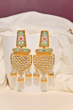 Grey Traditional Gold-Polished Meenakari Jhumka Jhumki Earrings Indian Jewellery For Women Girls By House of Ree - Swadesiicart