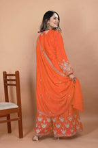 Joban Fashion Orange Silk Embroidered Sharara Set | Grocsy