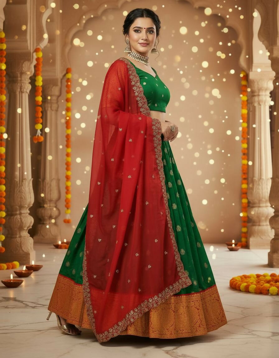 Teeya Creation New Womens Latest Embroidered Designer Lehenga Choli Set - Green | Grocsy