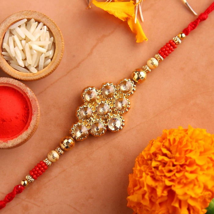 Kundan Rakhi With Dry Fruits & Besan Laddoos | Grocsy