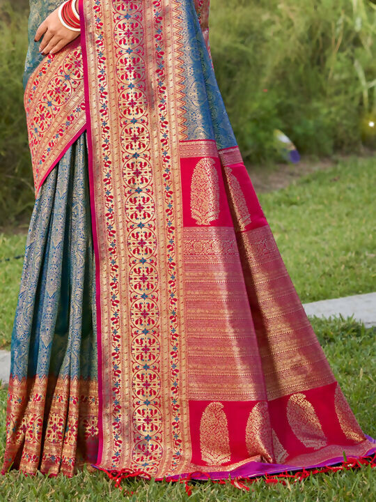 Shree Shyam Fashion Blue Banarasi Silk Saree | Grocsy